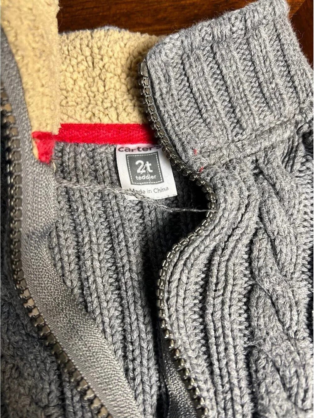 Carter's Gray Cable Knit Sherpa-Lined Zip Sweater 2T